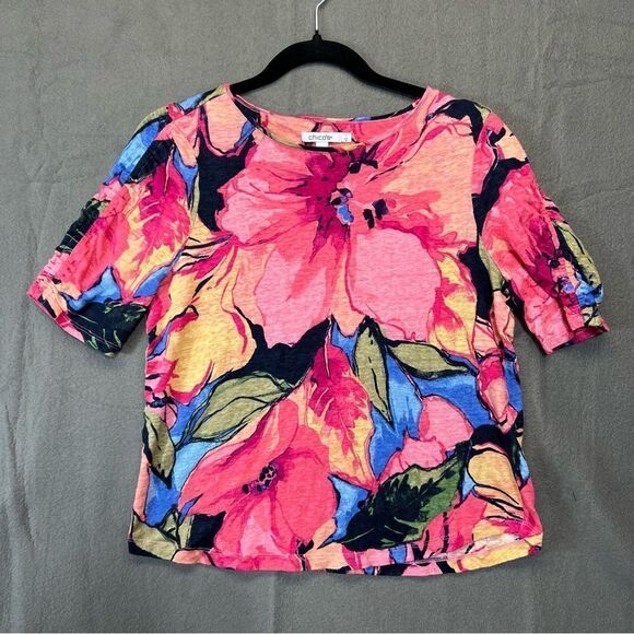 Chicos medium Linen Floral Ruched Sleeve Tee - Picture 16 of 16